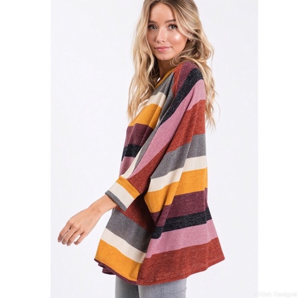MULTI STRIPE OVERSIZED  SOFT TUNIC TOP - Picture 4 of 6